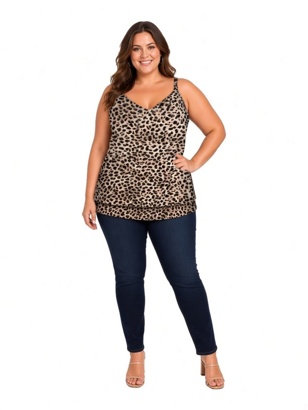 Torrid Leopard Print Layered Cami Tank Top V Neck Adjustable Straps Lined